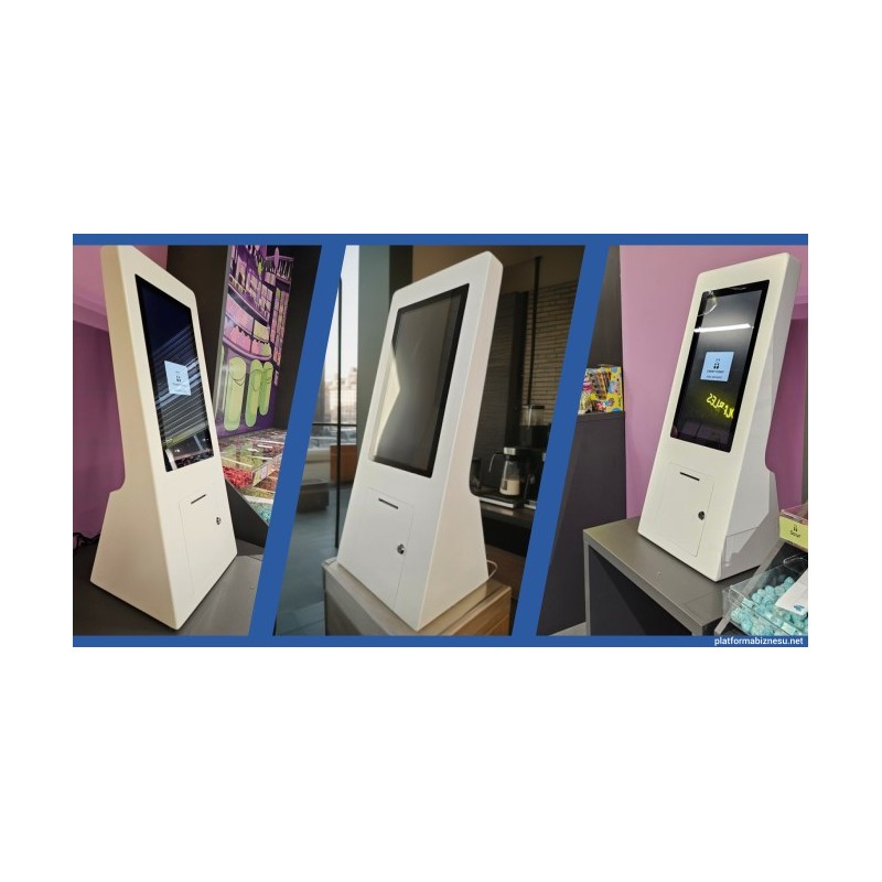 Kiosk interaktywny automat do naklejek etykiet beztuszowy termiczny dotykowy
